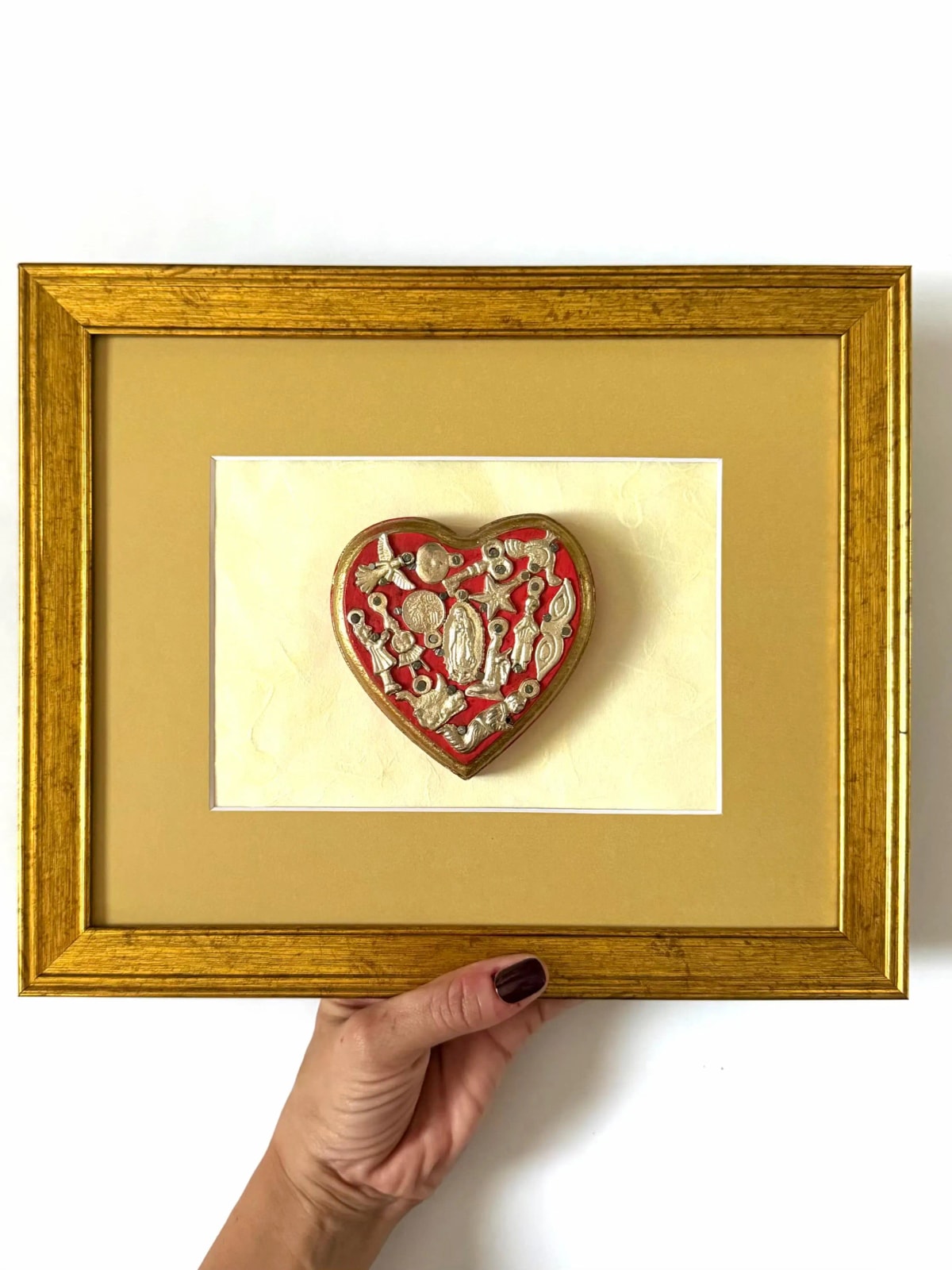 Guadalupe Nicho Shrine, Home Altar Piece, Framed Vintage Guadalupe Red 11.5"x 9.5"