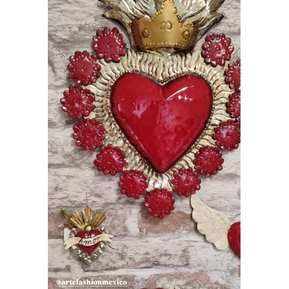 Tin Mexican Folk Art, Ex-voto Handmade Wall Hanging Decor, Boho Milagro, XL Trece Flores 10”x 14”