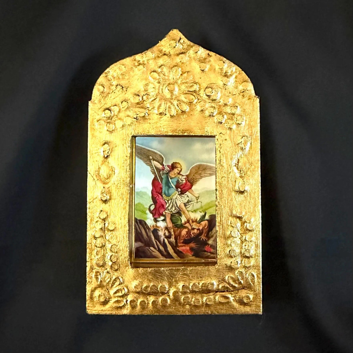 Hand-cut Tin Nicho San Miguel Small, Mexican Folk Art Hacienda Decor Niche 5.5”